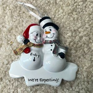 Snowman Ornament Baby “ We’re Expecting ! “ Resin Glass 4”